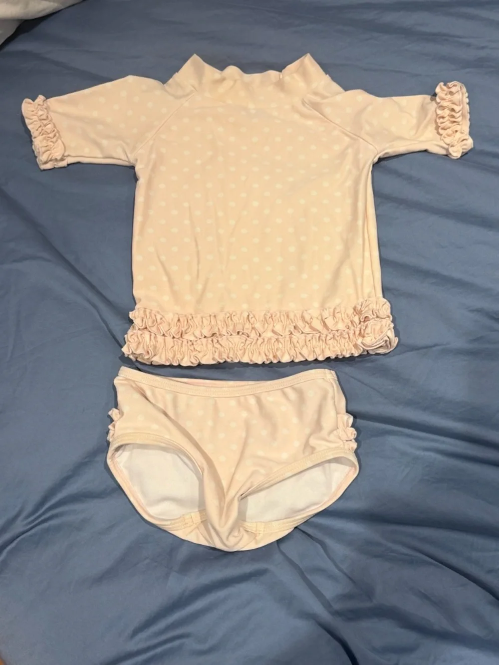 GUC Ruffle Butts Peachy-Pinkish Polka Dot Rash Guard & Swim Bottoms